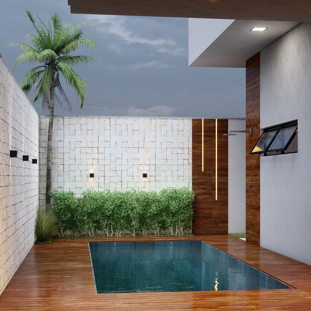 Piscina e deck em área externa